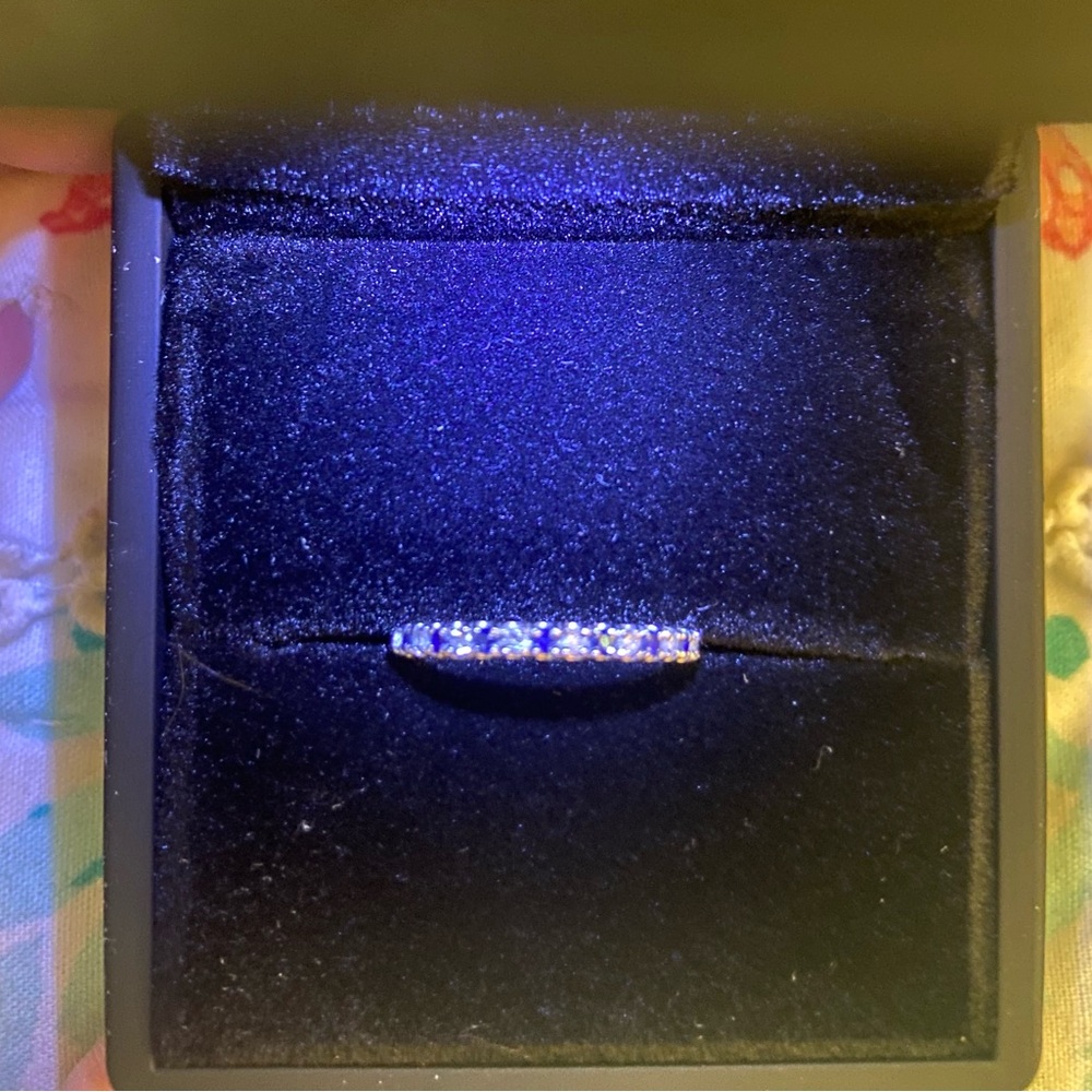 Diamond and Blue Sapphire Half Eternity Pave Band